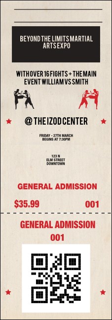 MMA Old School QR Event Ticket Product Front