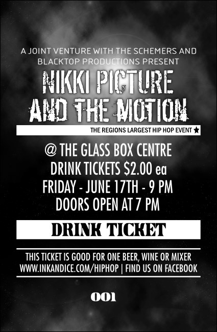 Galaxy Hip Hop Black and White Drink Ticket Product Front