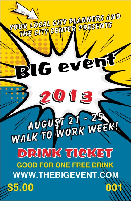 Retro Comic Book Drink Ticket Product Front