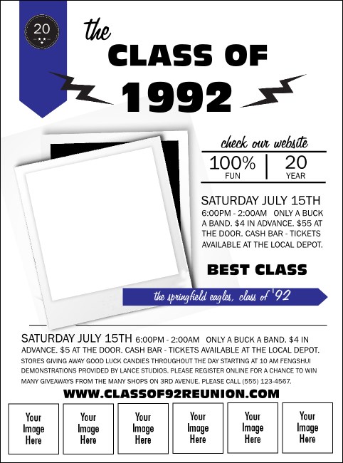 Class Reunion Mascot Blue Logo Flyer Product Front