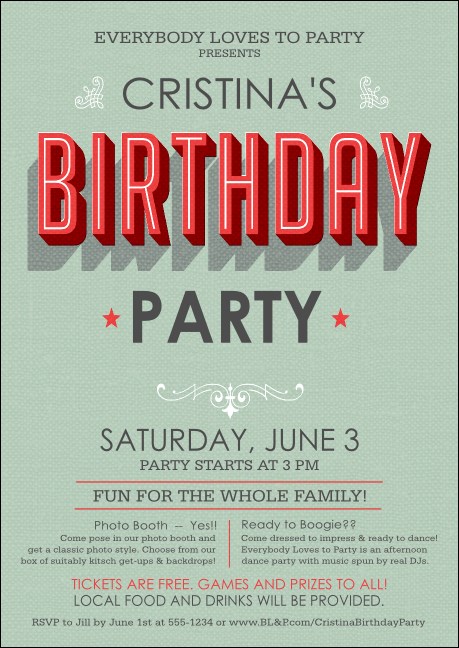 Birthday Party Green Postcard Product Front