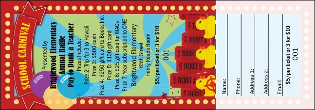 School Carnival Raffle Ticket Product Front