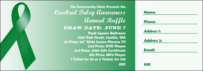 Green Ribbon Raffle Ticket Product Front