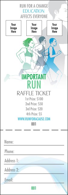 Run for a Cause Blue & Green Raffle Ticket Product Front