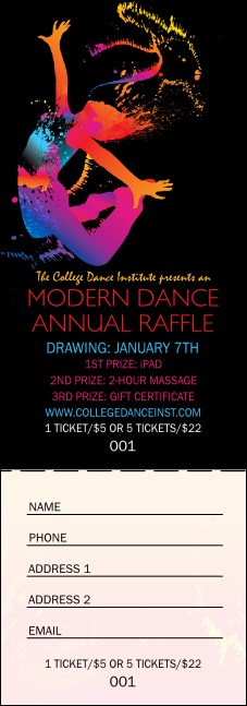 Modern Dance Black Raffle Ticket Product Front