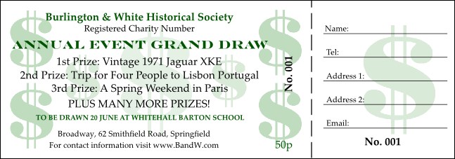 Color Money Raffle Ticket 001 Product Front