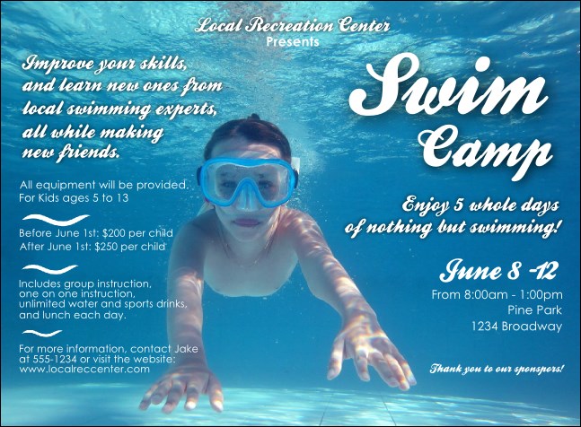 Swim Camp Invitation Product Front