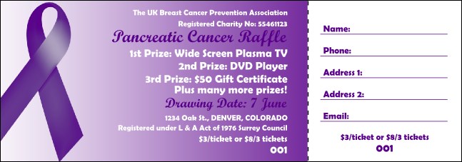 Purple Ribbon Raffle Ticket Product Front