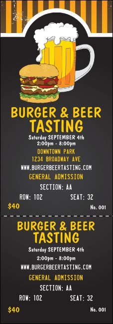 Burgers and Beer Reserved Event Ticket Product Front