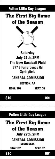 Baseball 001 Reserved Event Ticket Product Front