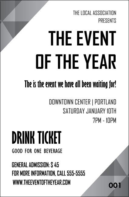 All Purpose  Corners Black and White Drink Ticket Product Front