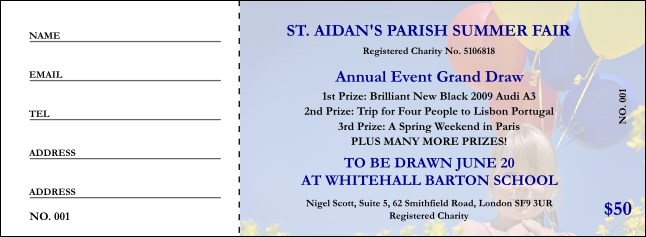Summer Fair Raffle Ticket Product Front