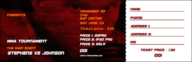MMA The Fight Night Raffle Ticket Product Front