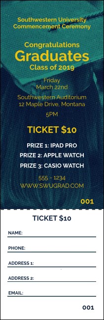 Graduation - Blue and Yellow Raffle Ticket Product Front