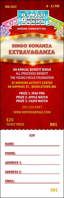 Bingo Bonanza Extravaganza Raffle Ticket Product Front